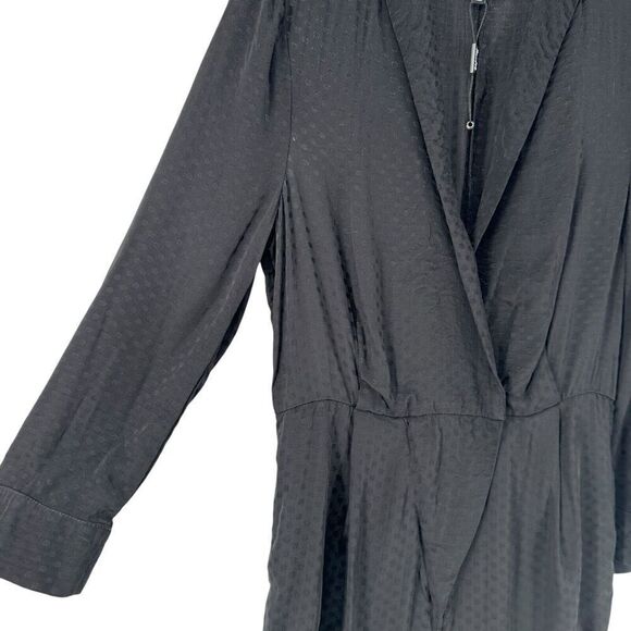 Bardot Romper Black Long Sleeve Deep V Neck Size S US 6 Silky Dot Night Out Chic - Picture 3 of 9